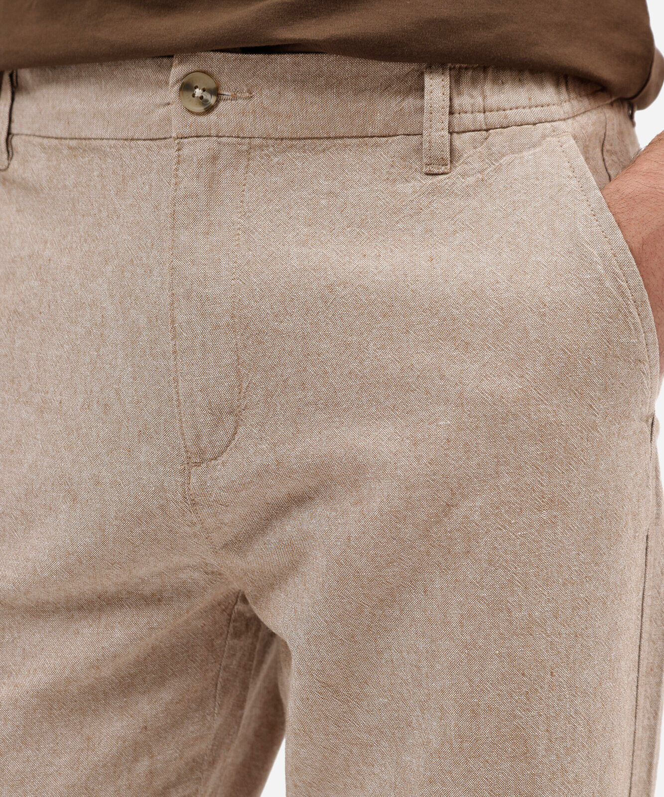calça de alfaiataria masculina com linho bege