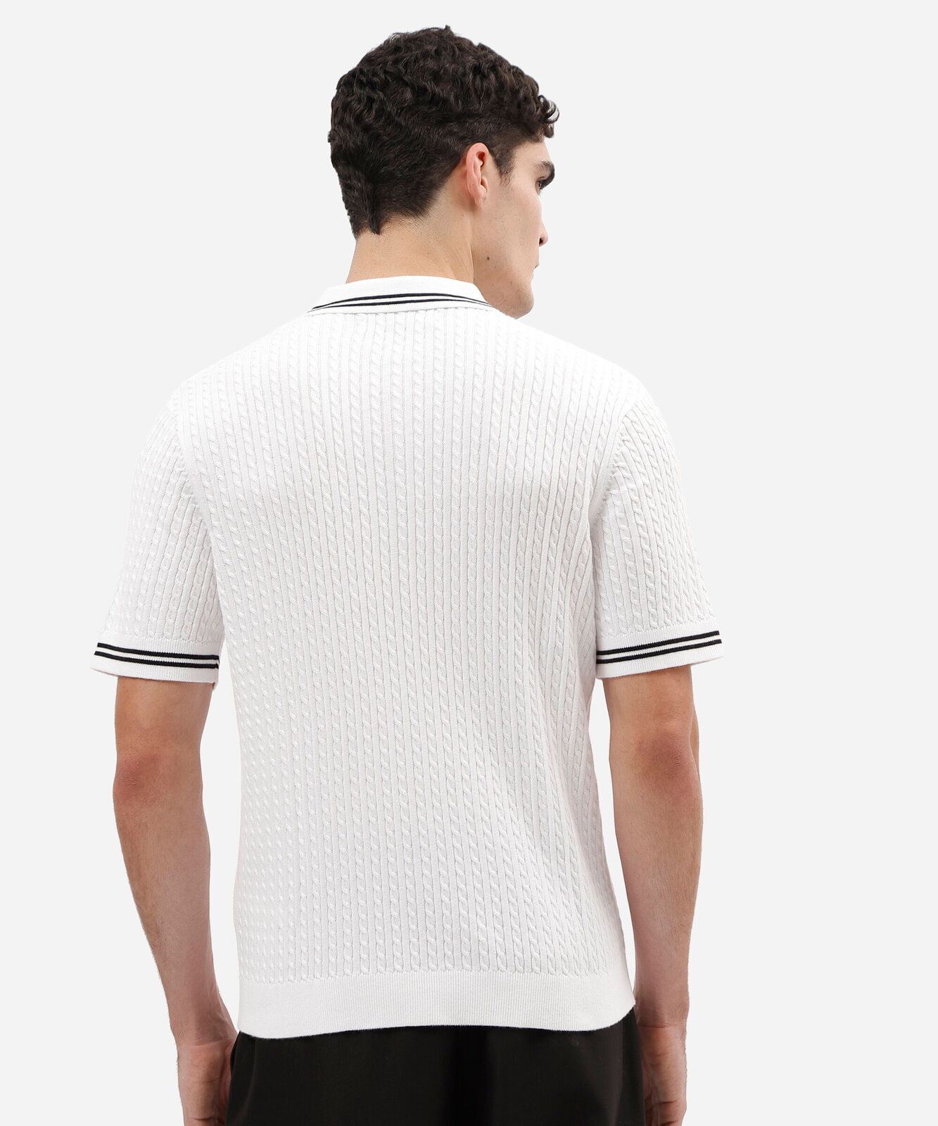 camisa polo masculina comfort de algodão texturizado com listras off white