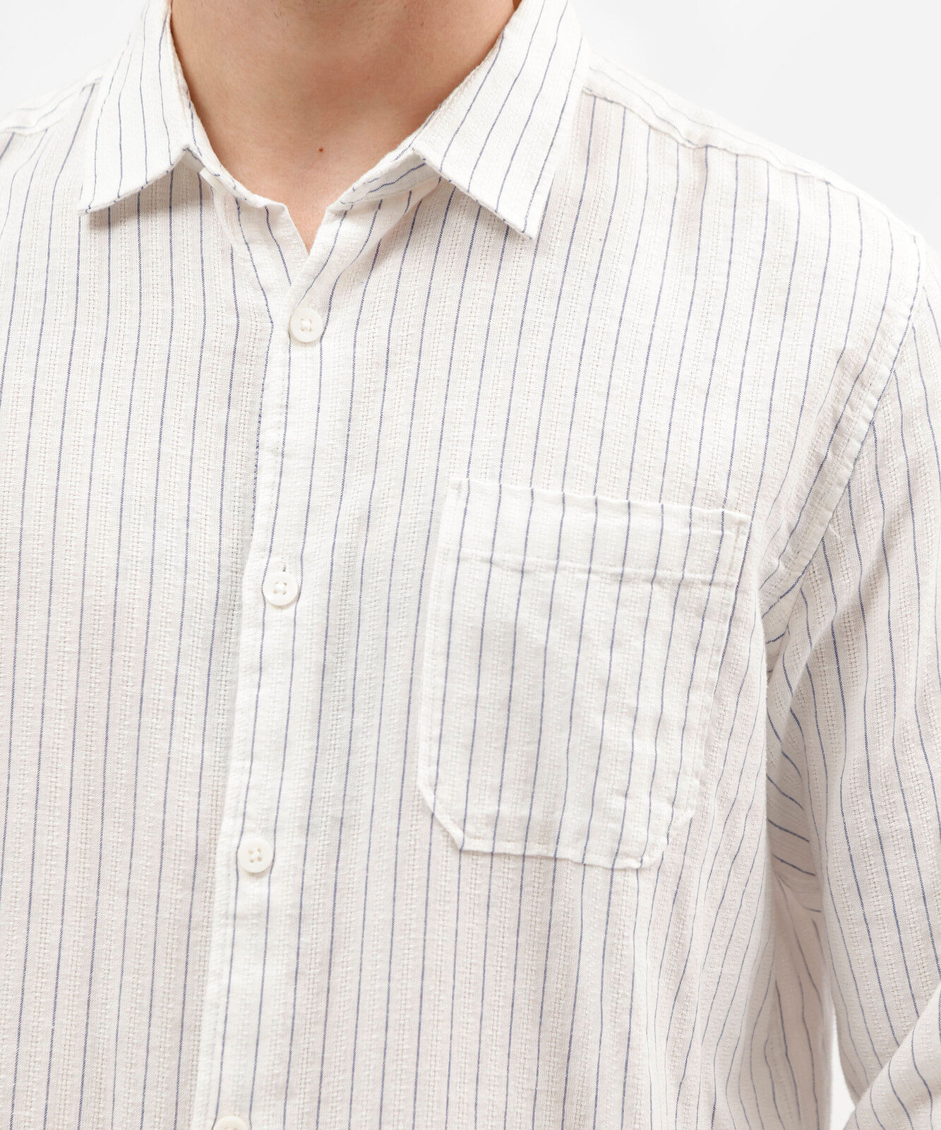 camisa masculina com linho manga longa listrada off white