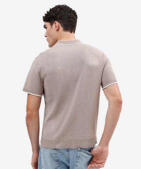 camisa polo masculina slim de tricô com zíper cinza