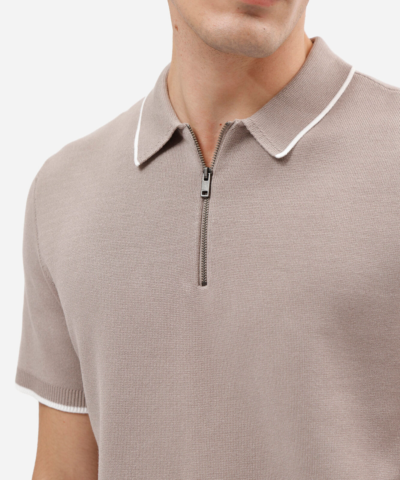 camisa polo masculina slim de tricô com zíper cinza