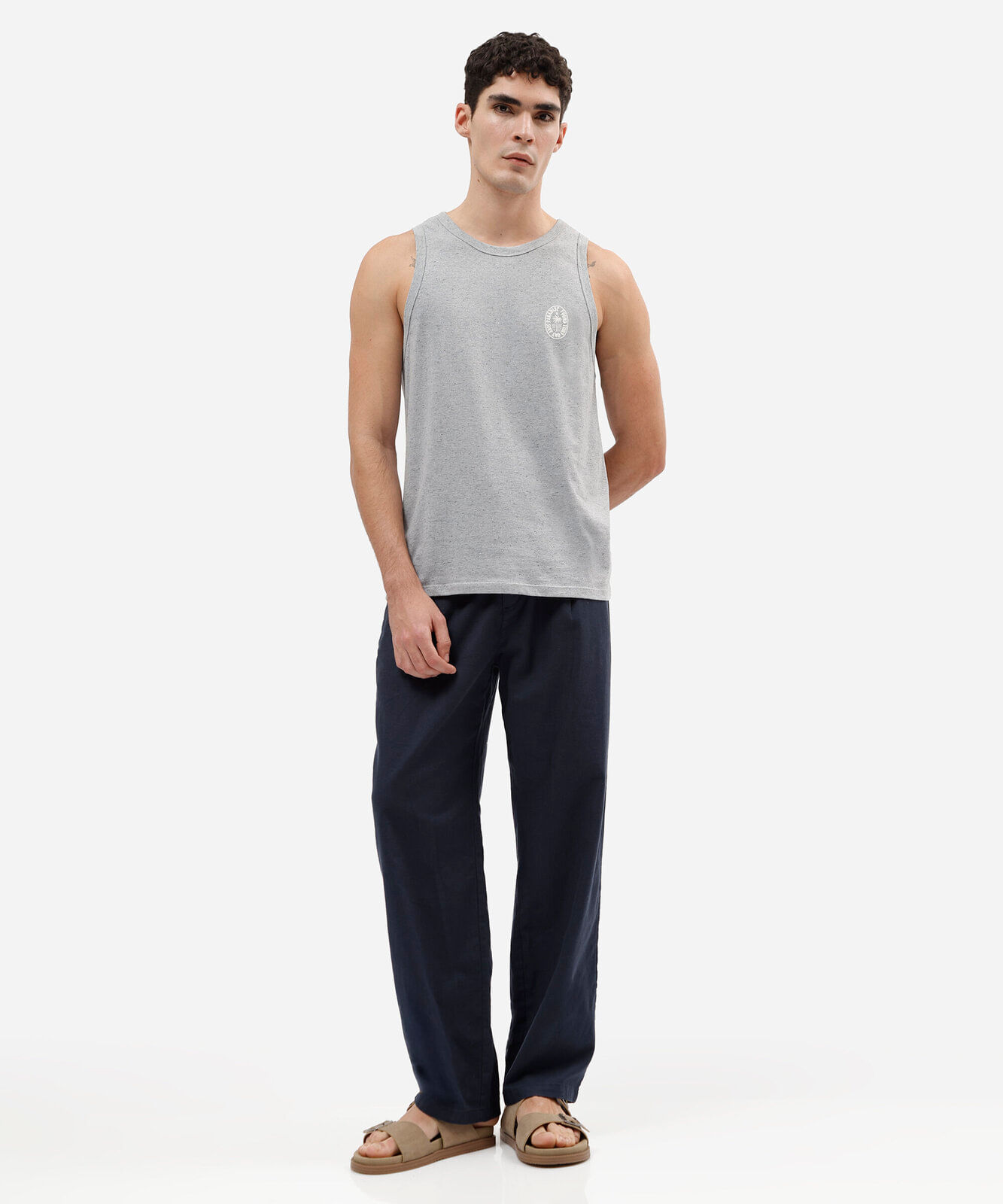 regata masculina com algodão estampada cinza
