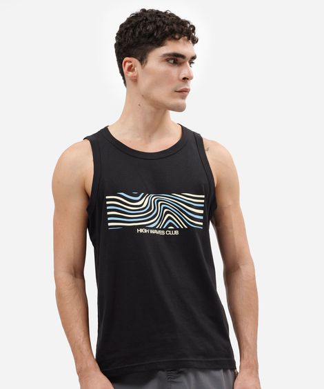 regata masculina de algodão estampada preta