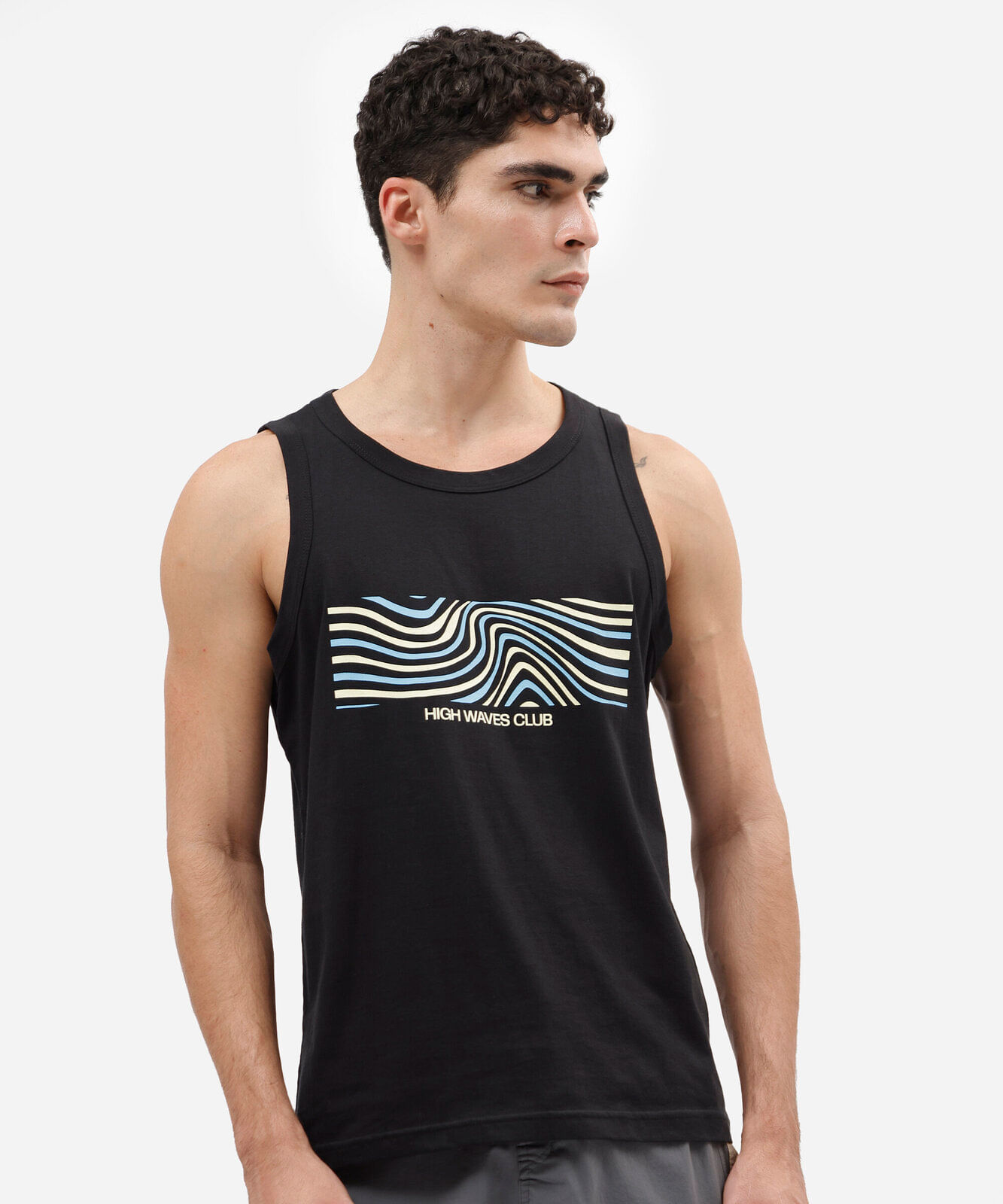 regata masculina de algodão estampada preta