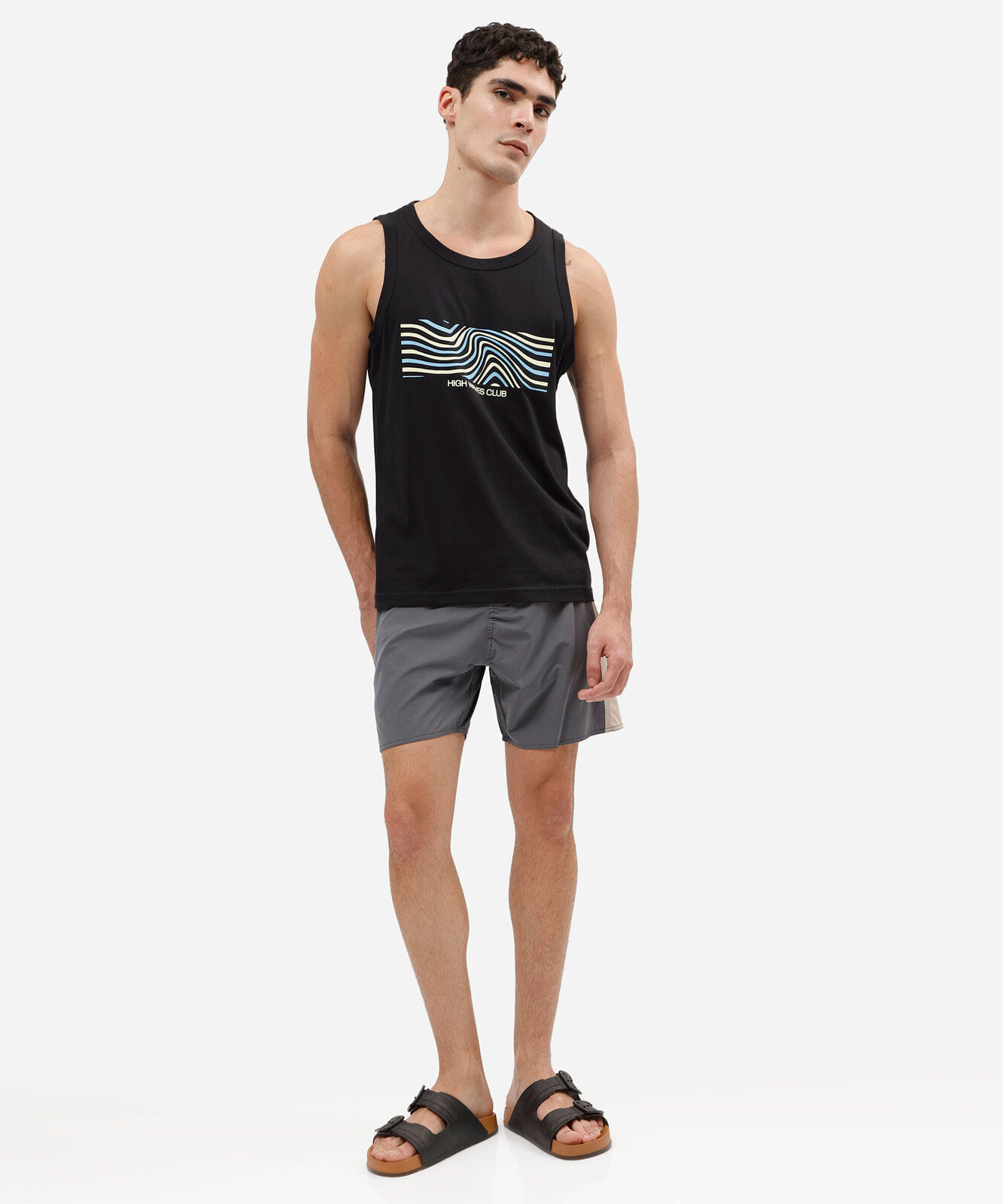 regata masculina de algodão estampada preta