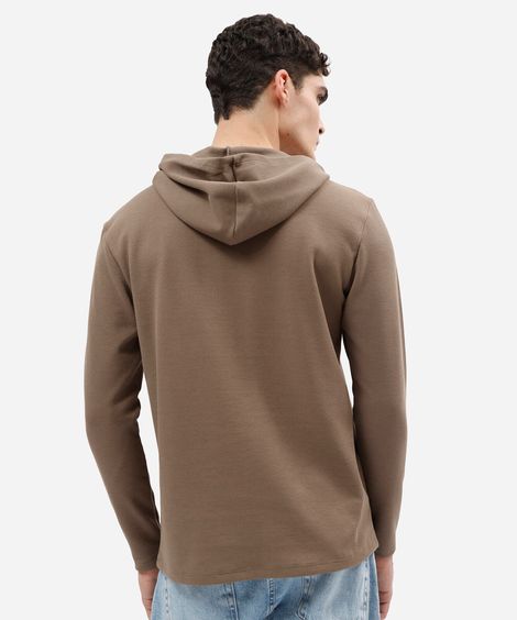 camiseta masculina manga longa com capuz texturizada bege