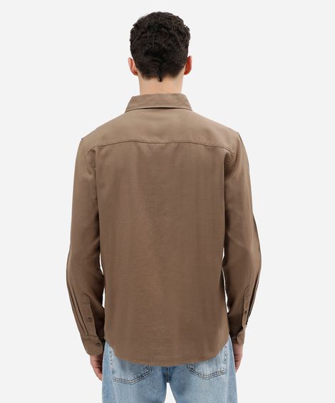 camisa masculina comfort de algodão manga longa bege