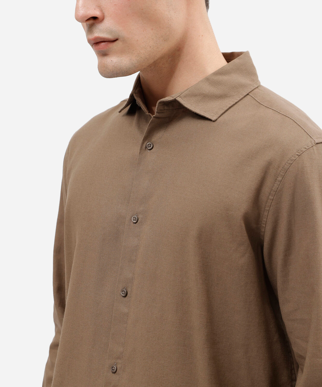 camisa masculina comfort de algodão manga longa bege