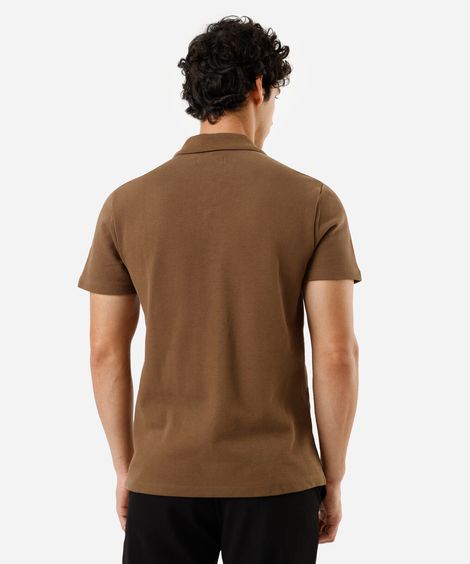 polo slim masculina de algodão manga curta texturizada marrom