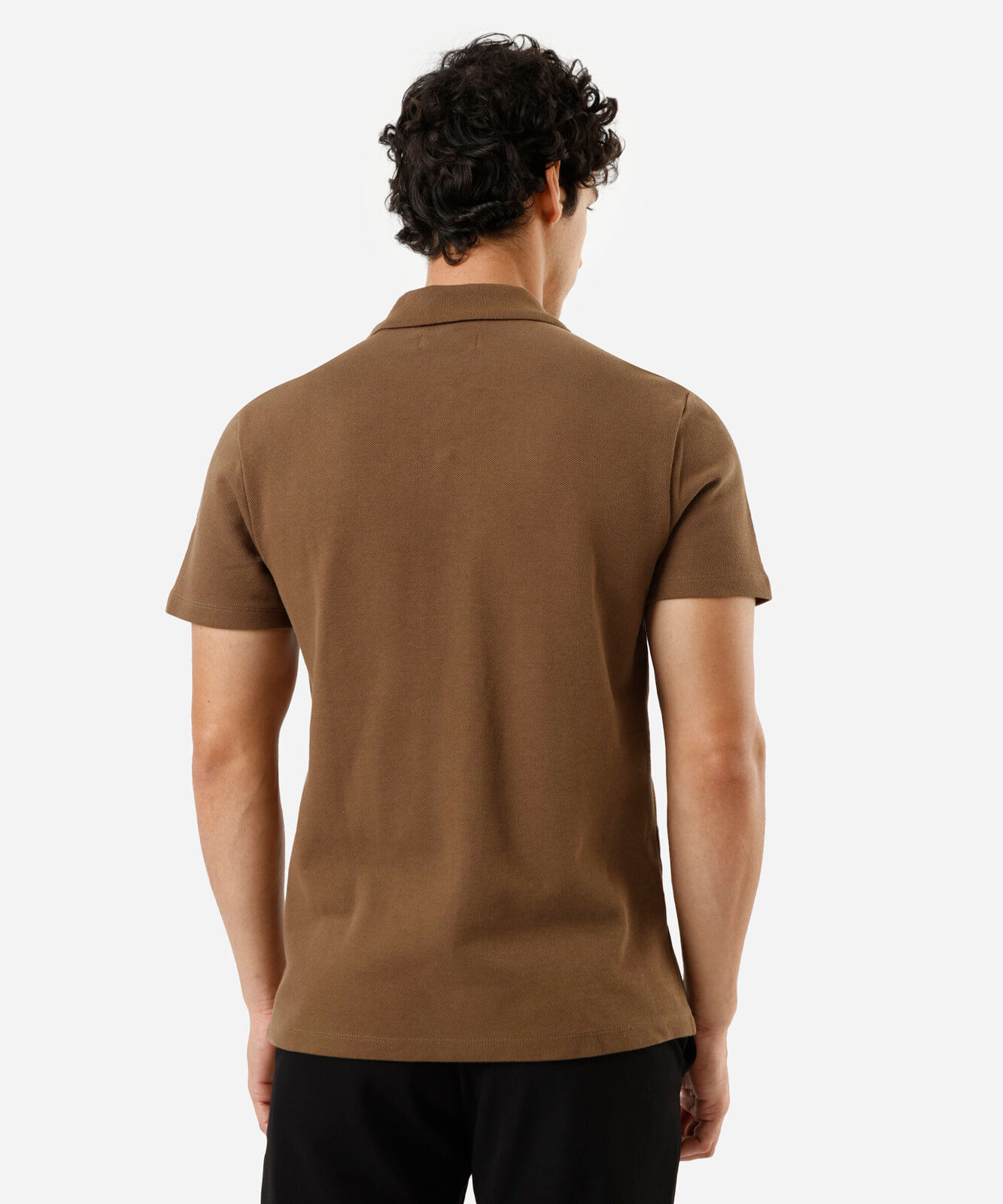 polo slim masculina de algodão manga curta texturizada marrom