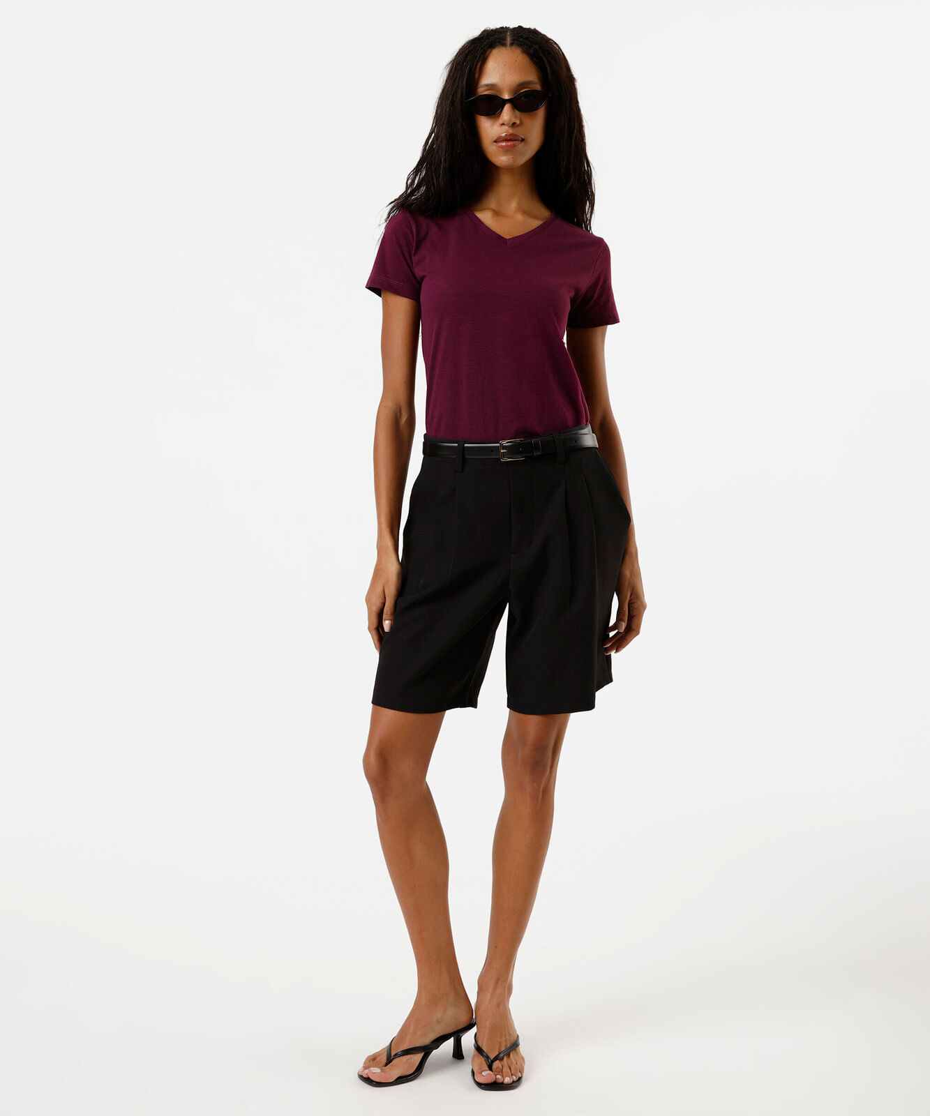 blusa feminina básica flamê decote v manga curta  roxo médio