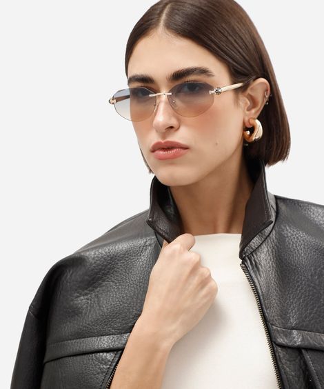 óculos de sol feminino oval de metal triton dourado