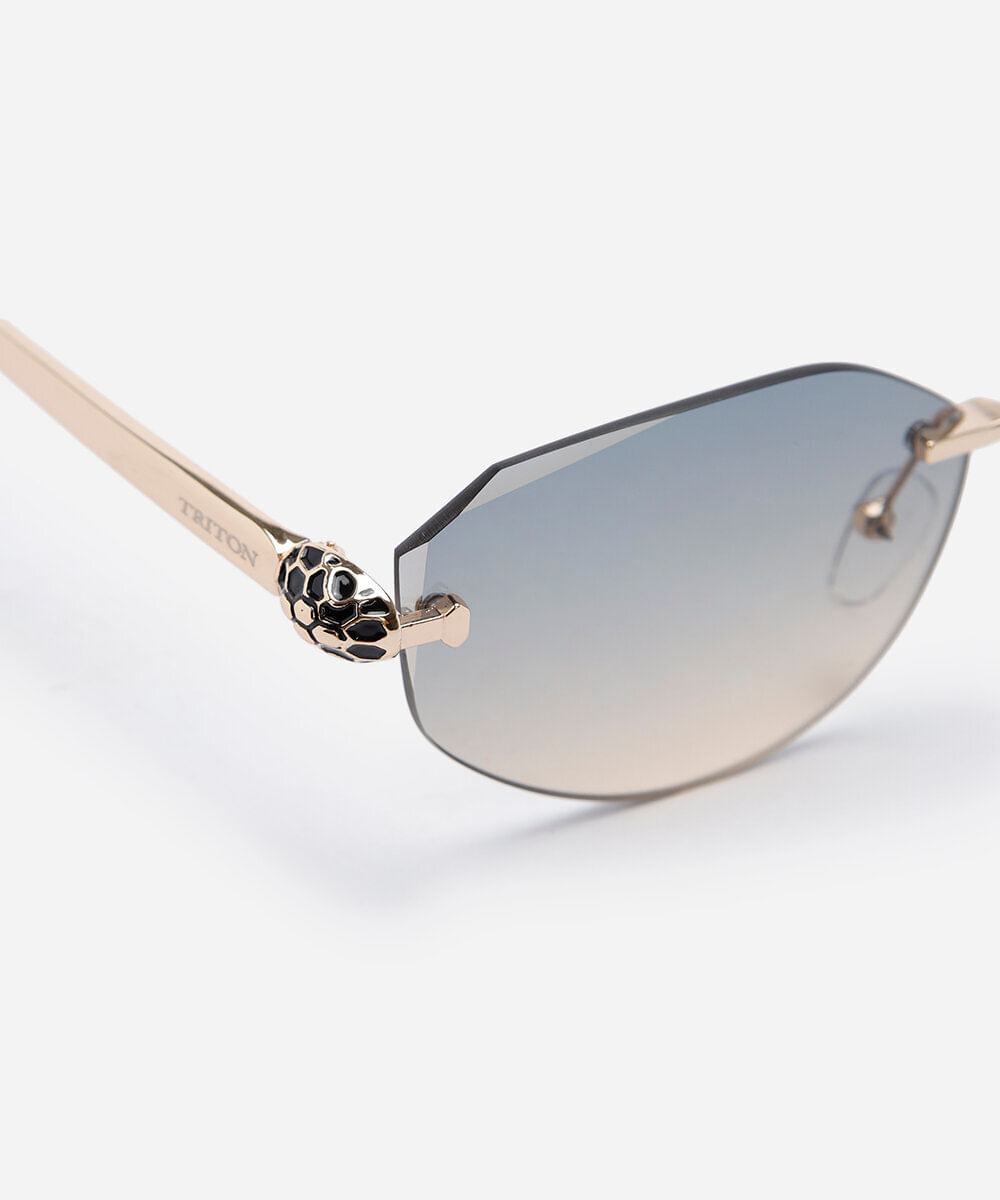 óculos de sol feminino oval de metal triton dourado