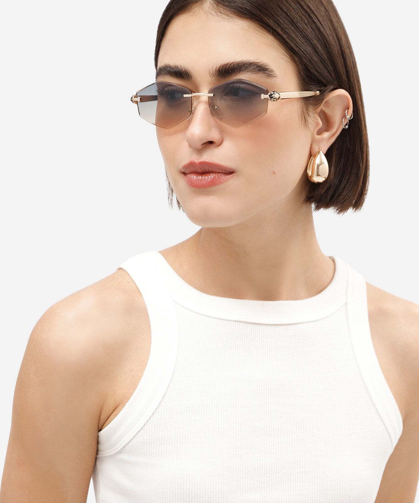 óculos de sol feminino oval de metal triton dourado