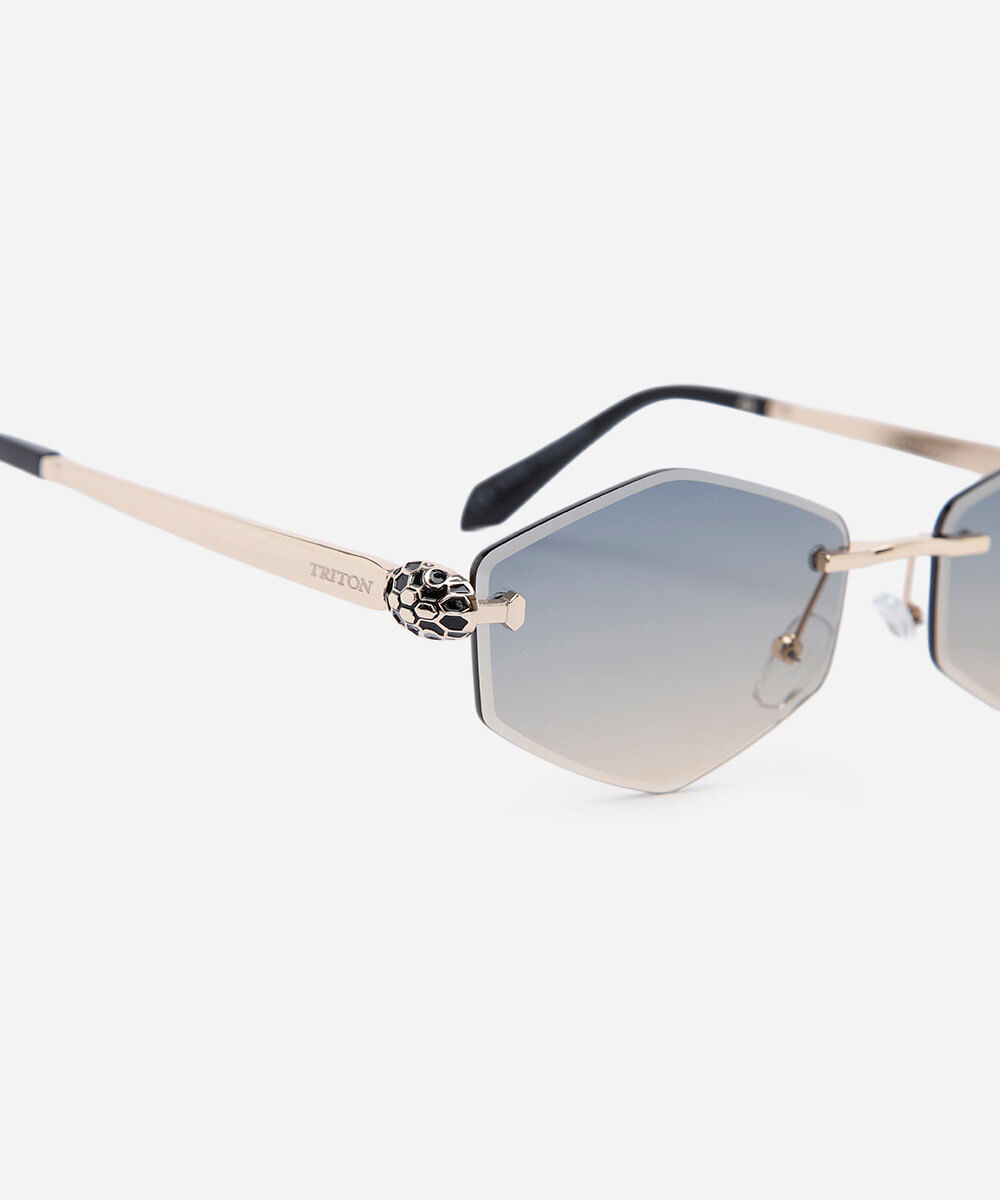 óculos de sol feminino oval de metal triton dourado