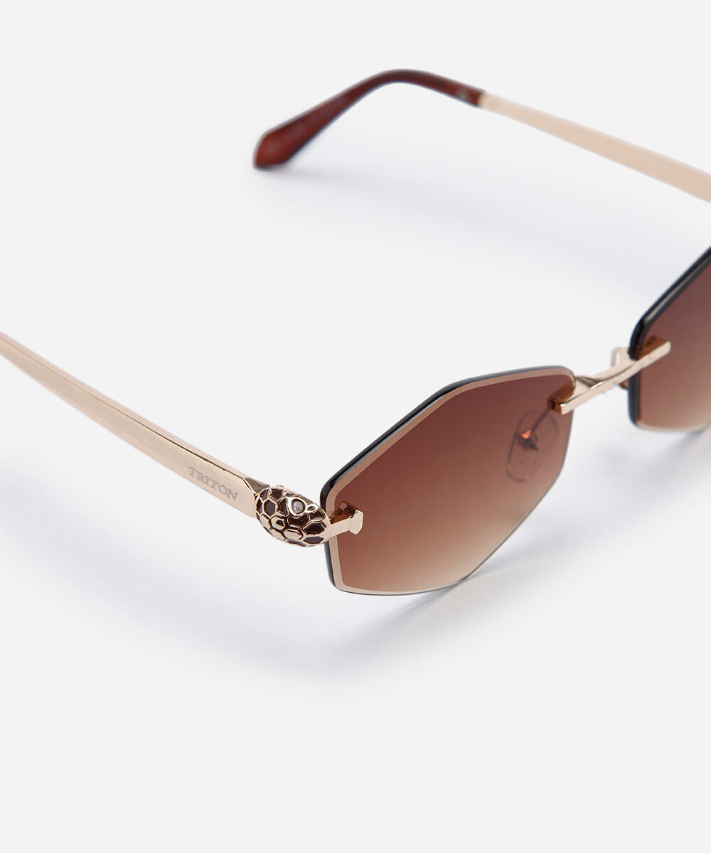 óculos de sol feminino oval de metal triton dourado