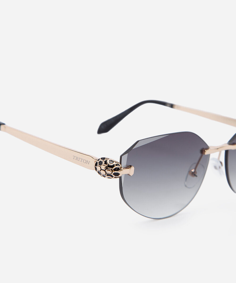 óculos de sol feminino oval de metal triton prateado