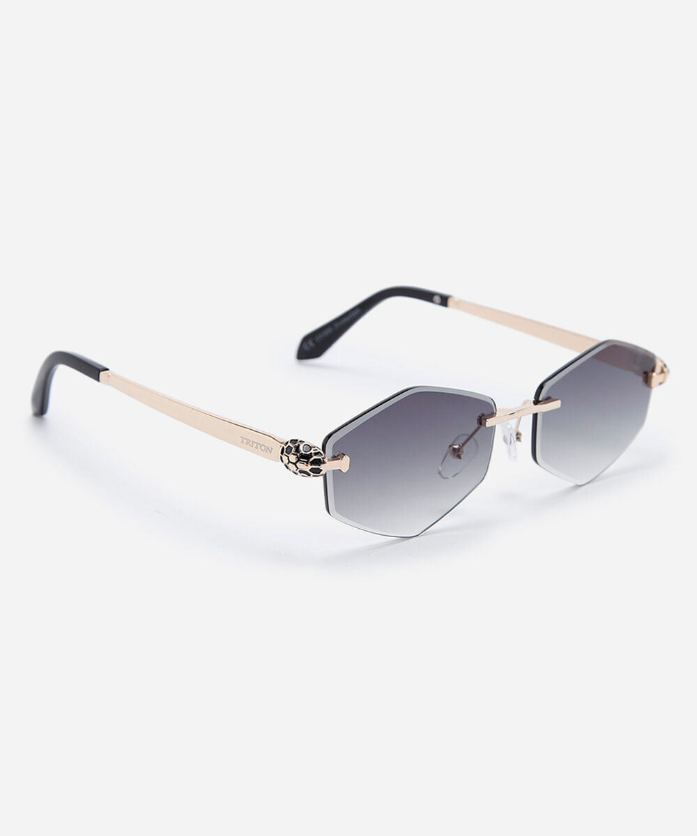 óculos de sol feminino oval de metal triton dourado
