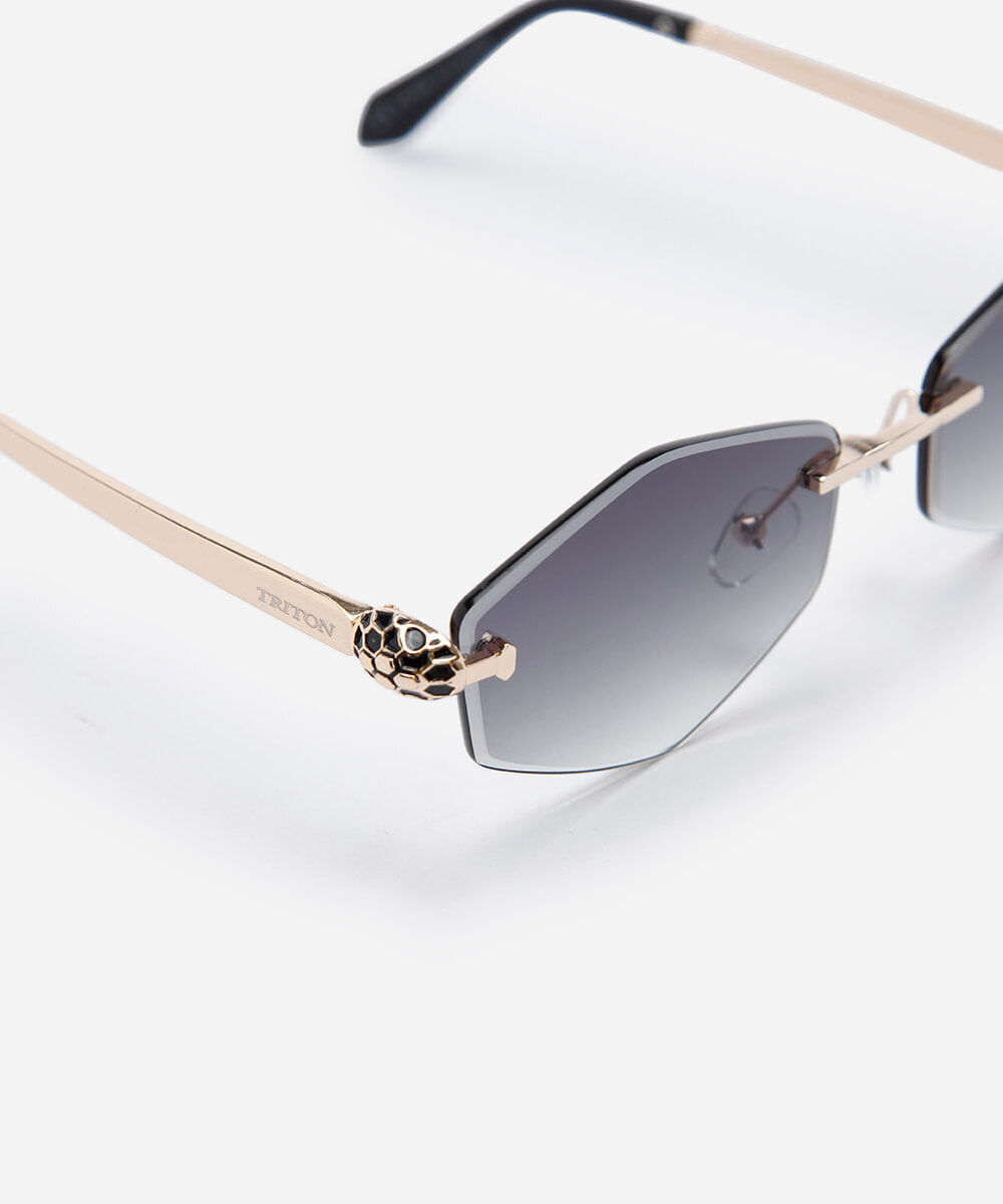 óculos de sol feminino oval de metal triton dourado