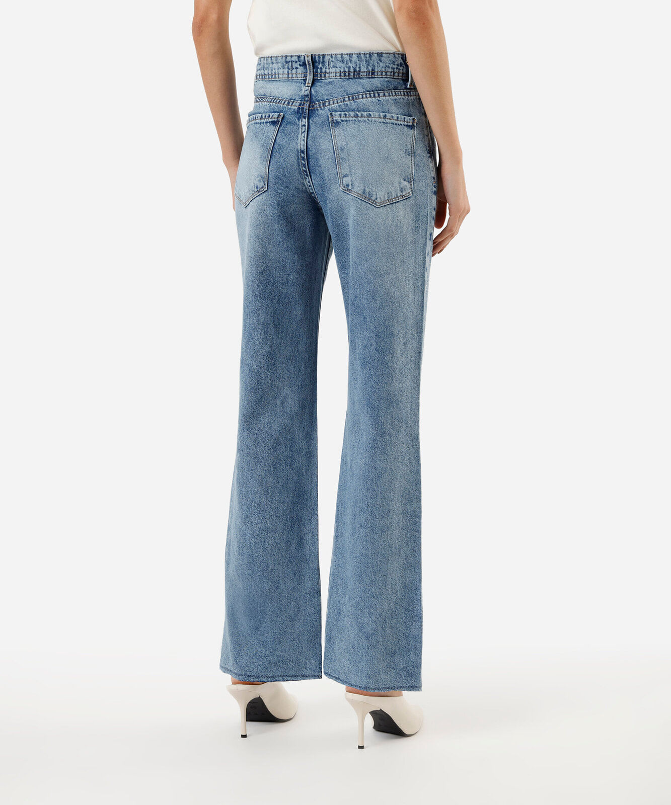 calça jeans wide leg slim com brilho cintura super alta azul