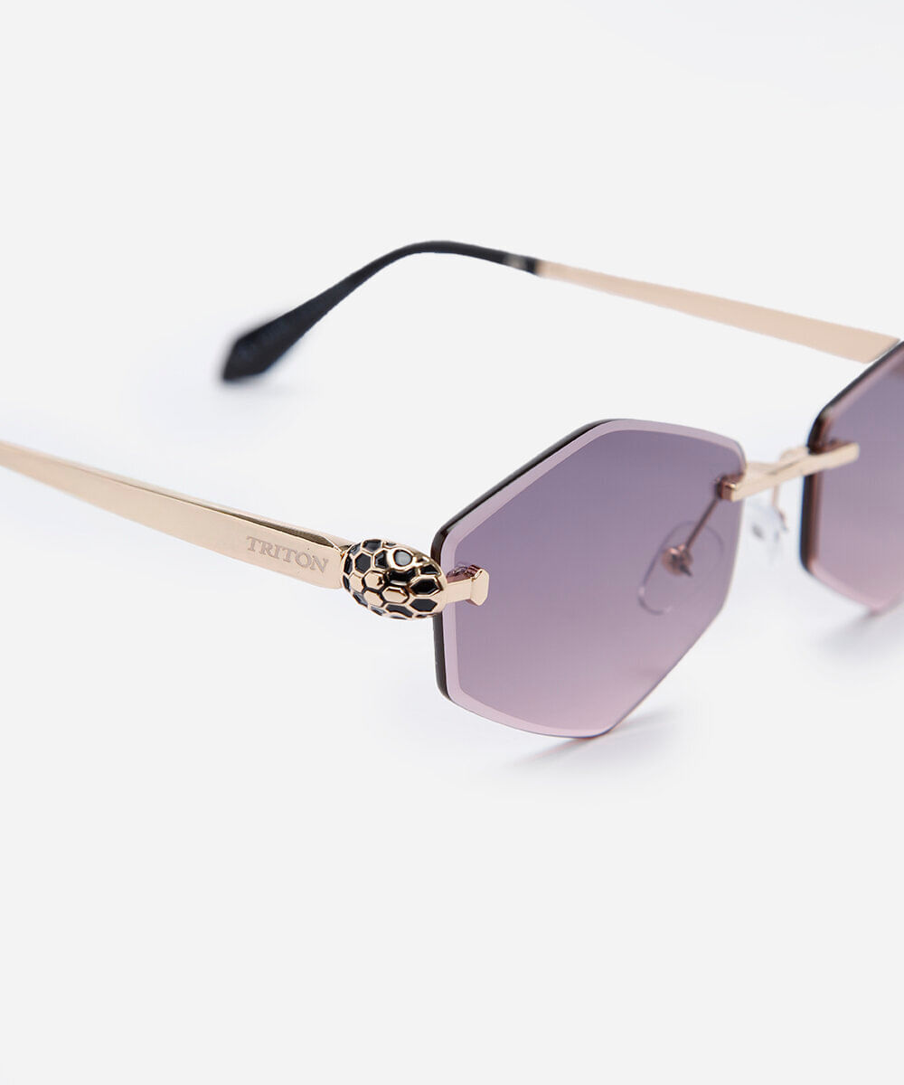 óculos de sol feminino oval de metal triton dourado