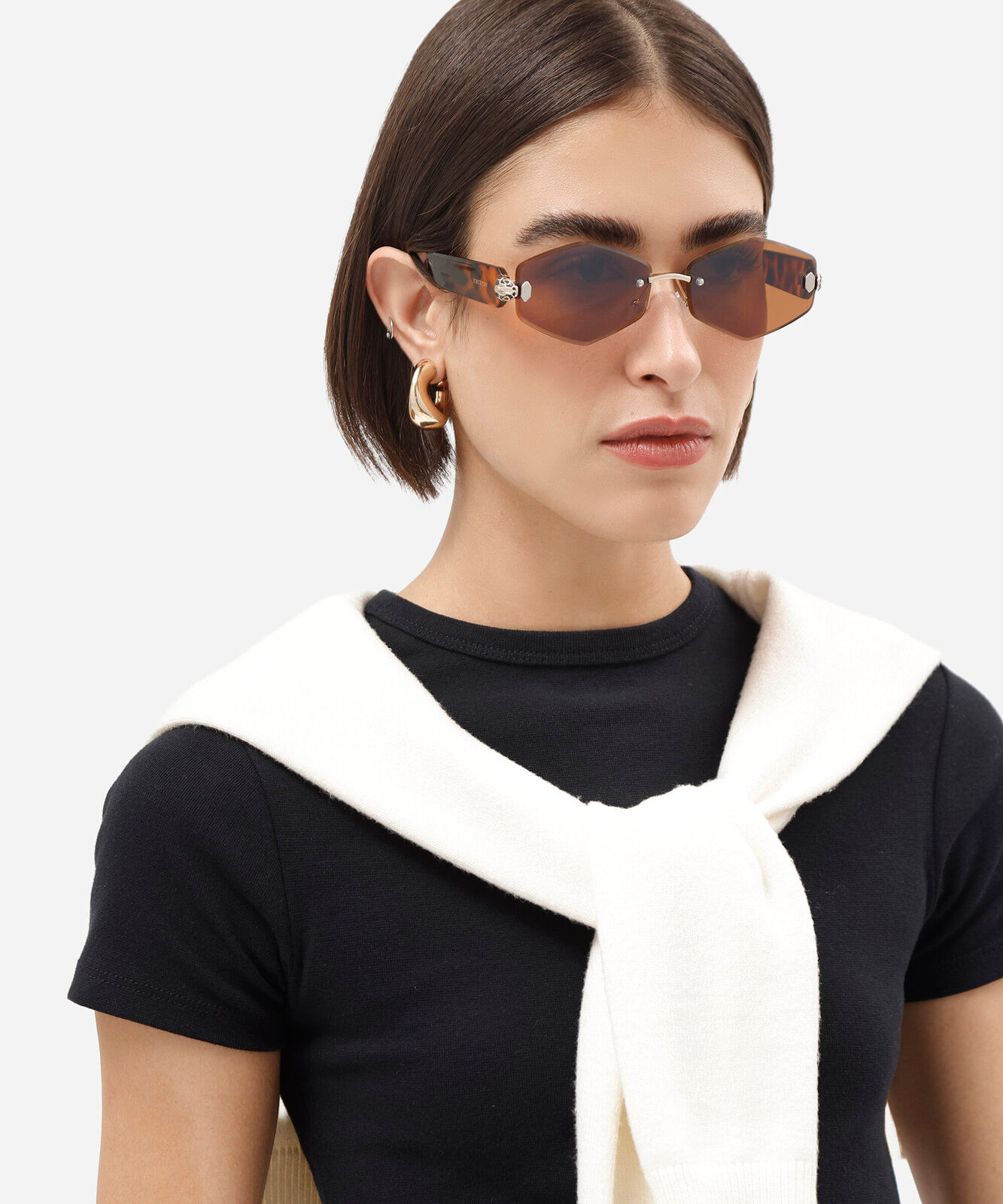 óculos de sol feminino oval de metal tartaruga triton marrom