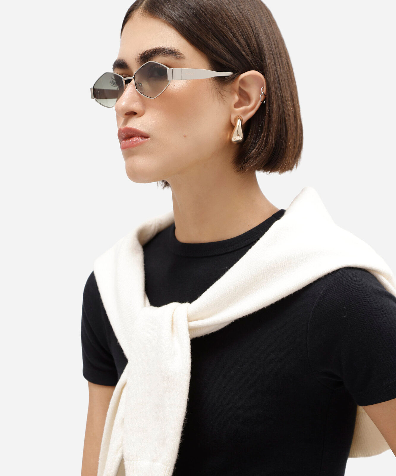 óculos de sol feminino oval de metal triton prateado
