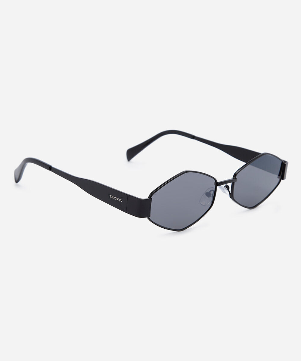 óculos de sol feminino oval de metal triton preto
