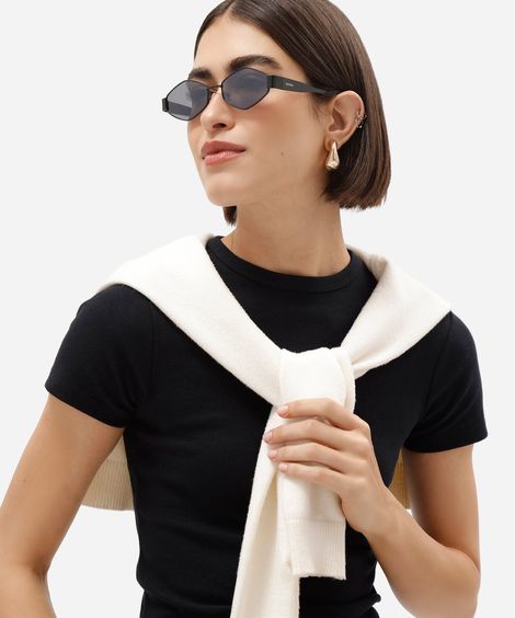 óculos de sol feminino oval de metal triton preto
