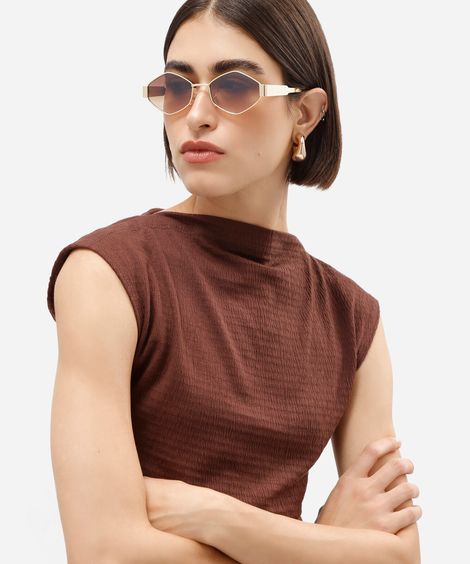 óculos de sol feminino oval de metal triton dourada