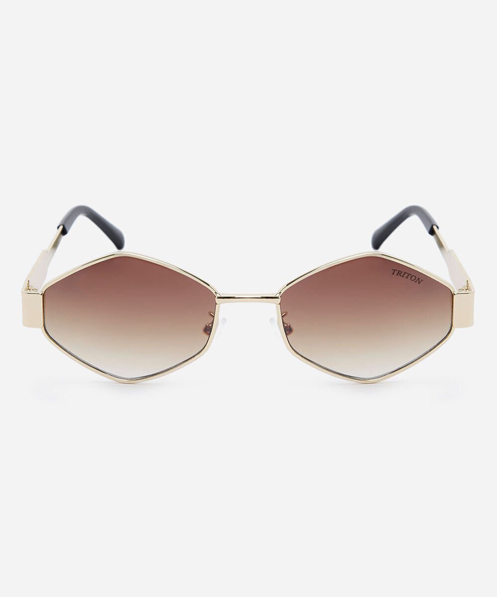 óculos de sol feminino oval de metal triton dourada