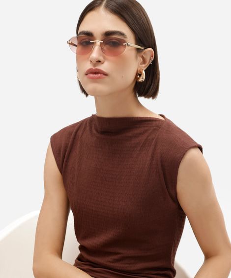 óculos de sol feminino oval de metal triton dourado