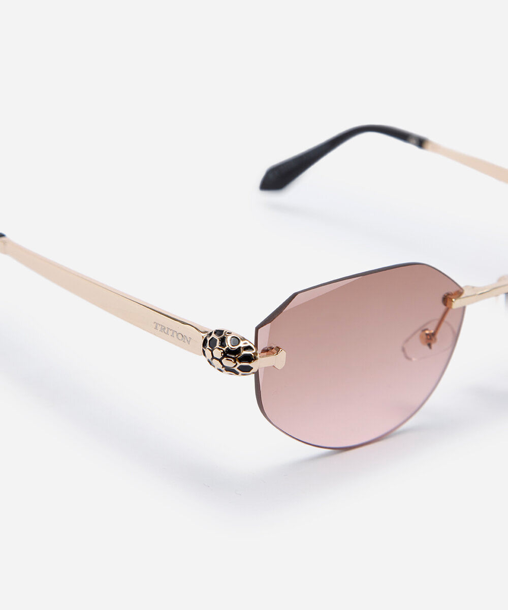 óculos de sol feminino oval de metal triton dourado