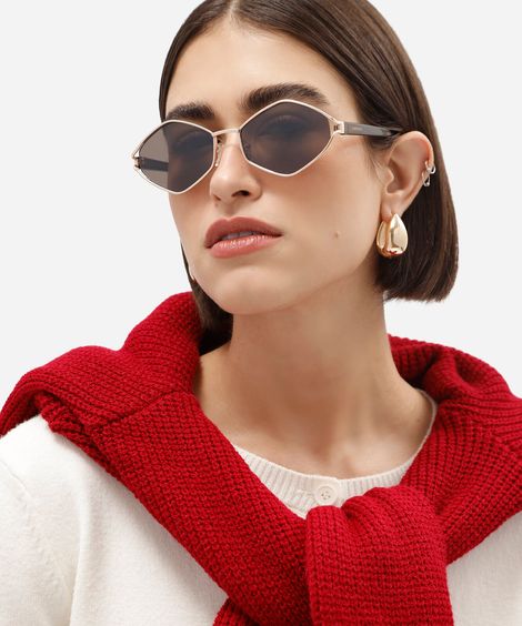óculos de sol feminino oval de metal triton dourado