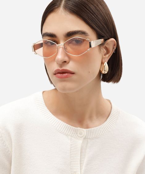 óculos de sol feminino oval de metal triton dourado