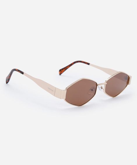 óculos de sol feminino oval de metal triton dourado