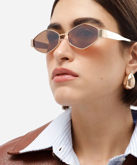 óculos de sol feminino oval de metal triton dourado