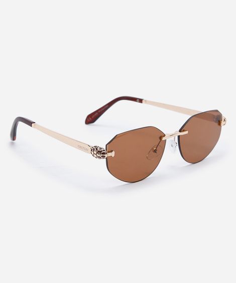 óculos de sol feminino oval de metal triton dourado