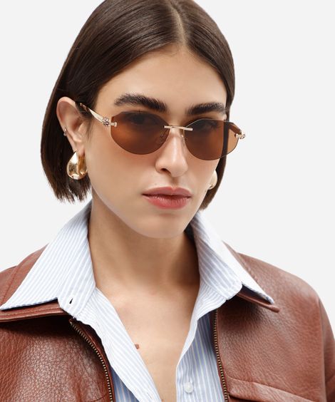 óculos de sol feminino oval de metal triton dourado