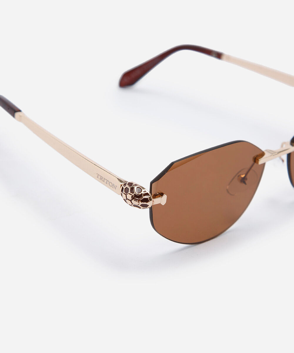 óculos de sol feminino oval de metal triton dourado
