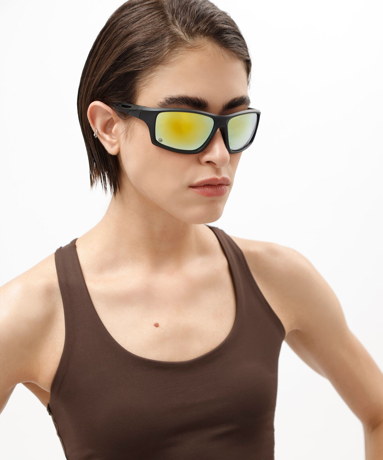 óculos de sol unissex quadrado de acetato esportivo preto