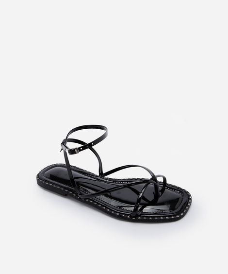 rasteirinha tiras finas bico quadrado preta
