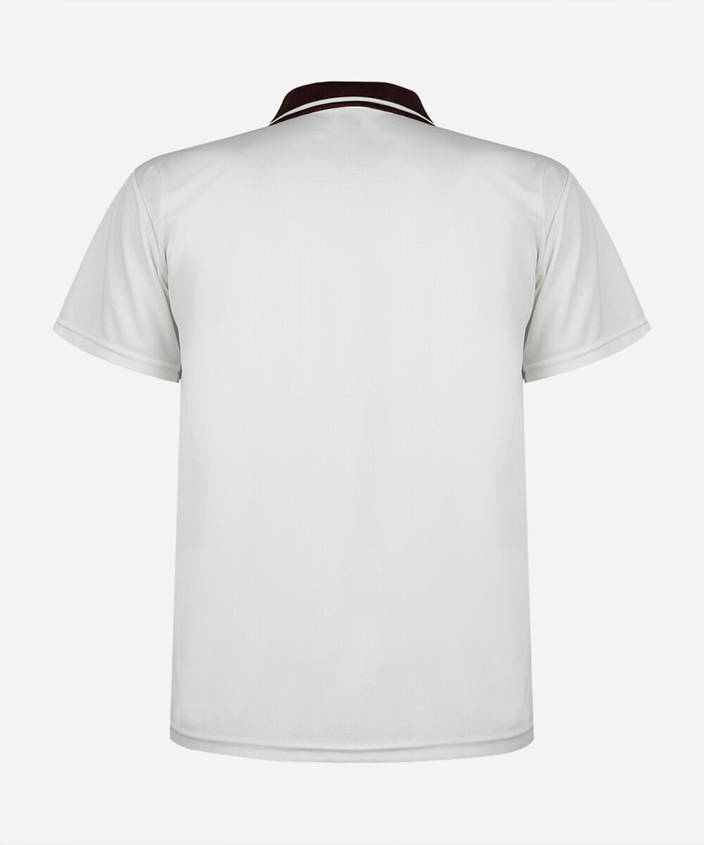camiseta esportiva juvenil com gola e recorte estampada off white