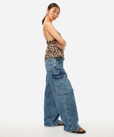 calça jeans skater cargo azul
