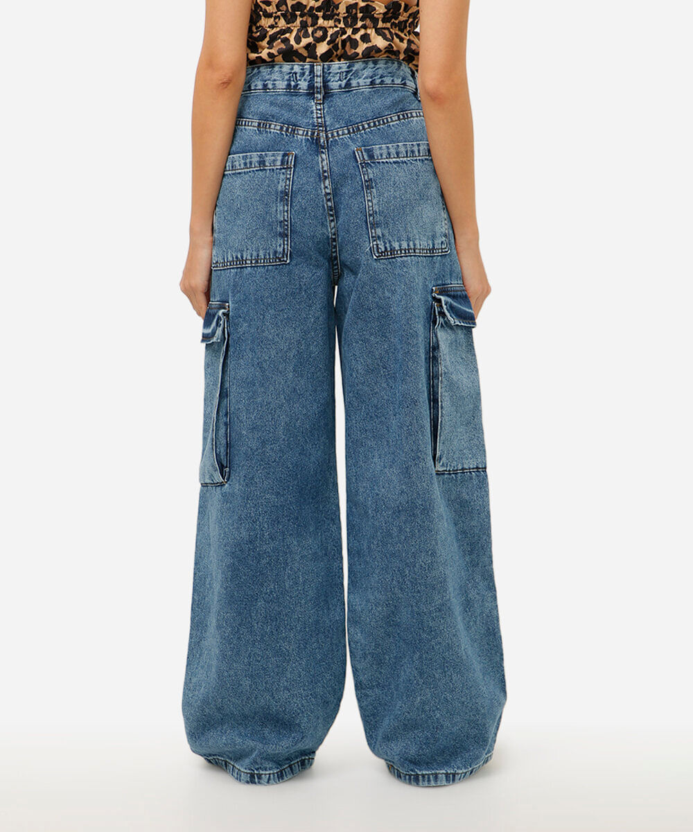 calça jeans skater cargo azul