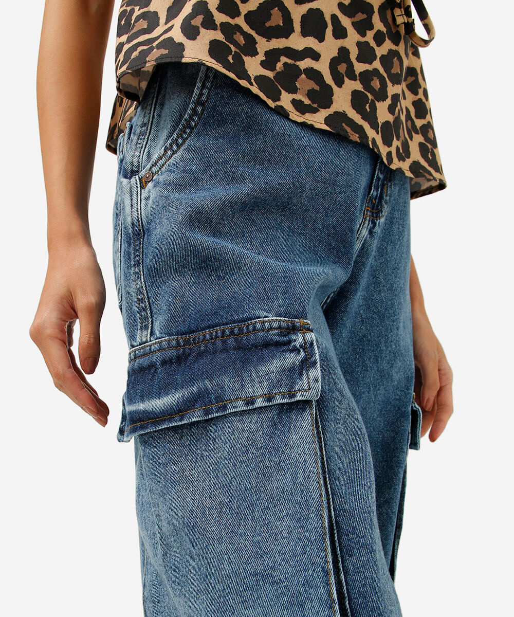 calça jeans skater cargo azul