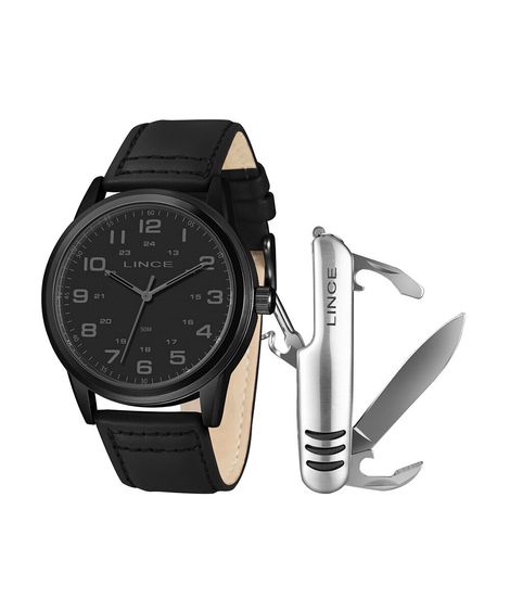 kit relógio masculino lince analógico mrch287l46 kahqp2px preto