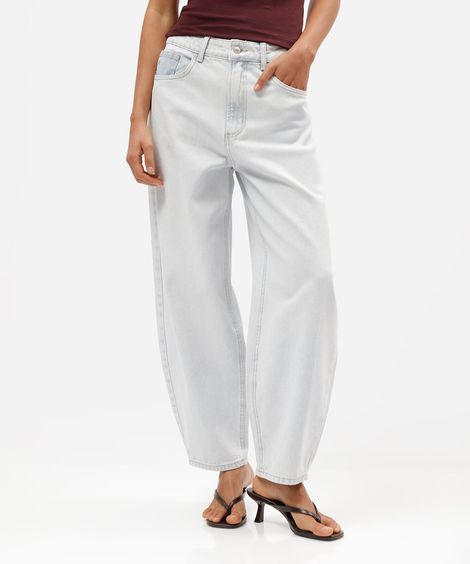 calça jeans balloon de cintura alta feminina em denim lavado azul