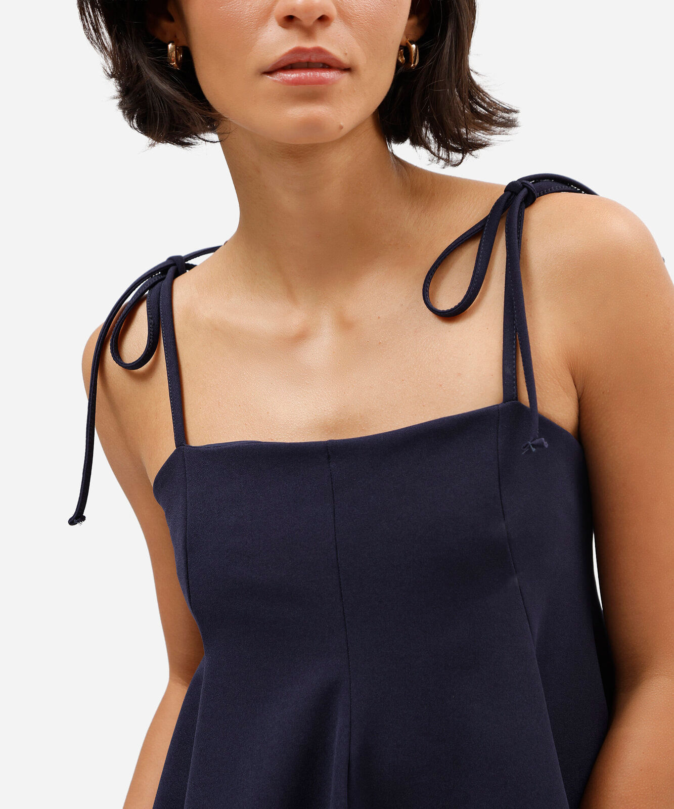 regata peplum feminina com recortes e amarração azul
