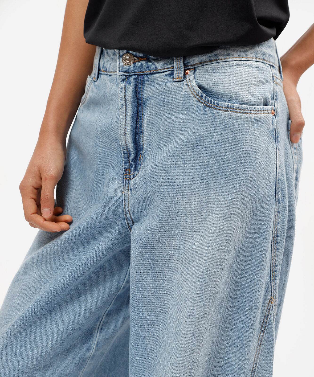 calça super wide leg feminina jeans cintura média azul
